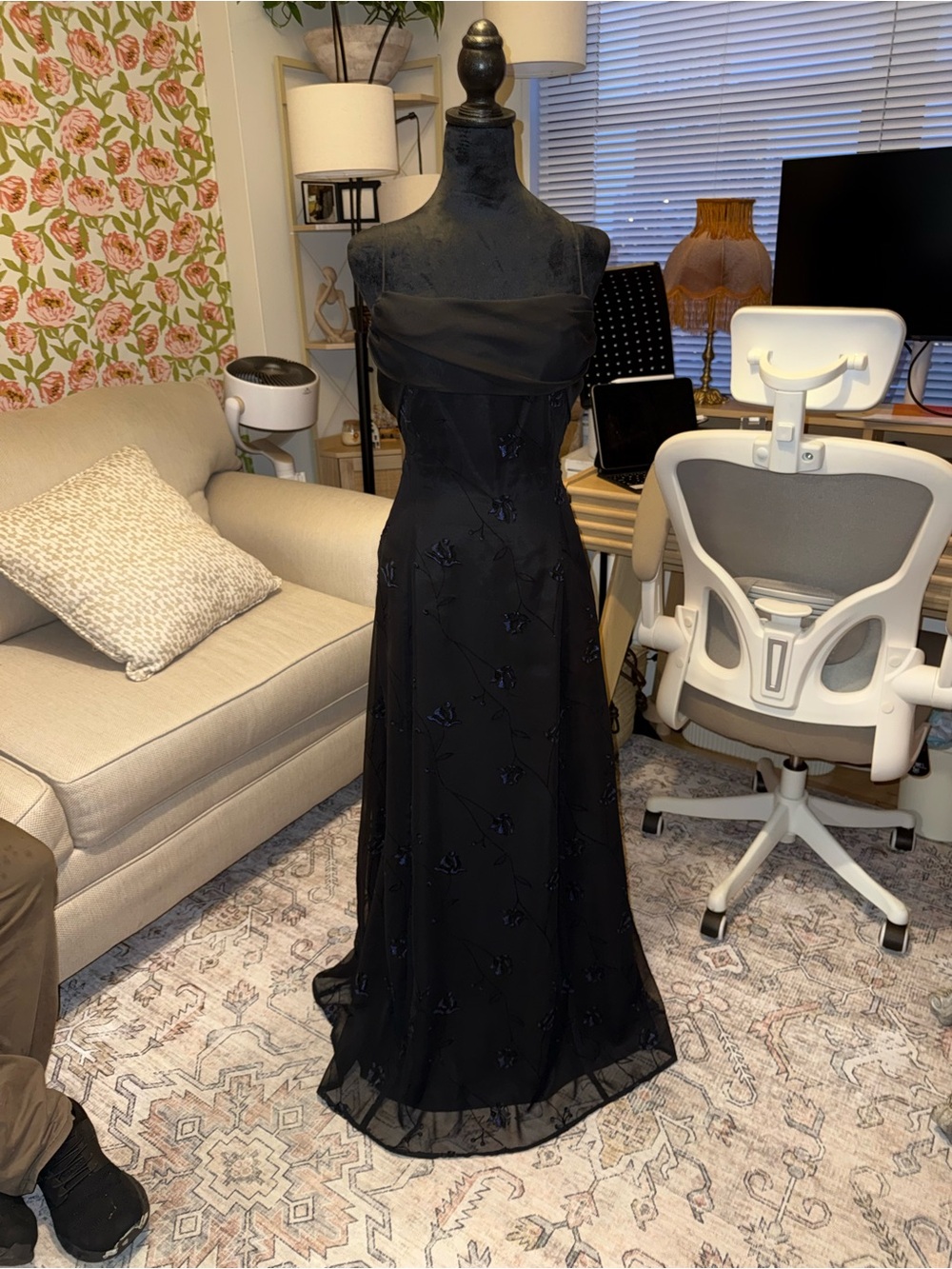 Vintage black formal maxi dress with flower details